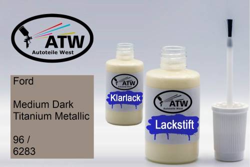 Ford, Medium Dark Titanium Metallic, 96 / 6283: 20ml Lackstift + 20ml Klarlack - Set, von ATW Autoteile West.